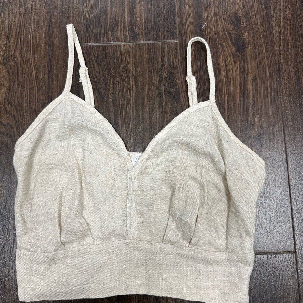 Sienna Sky Cream Linen‎ Blend Crop Top